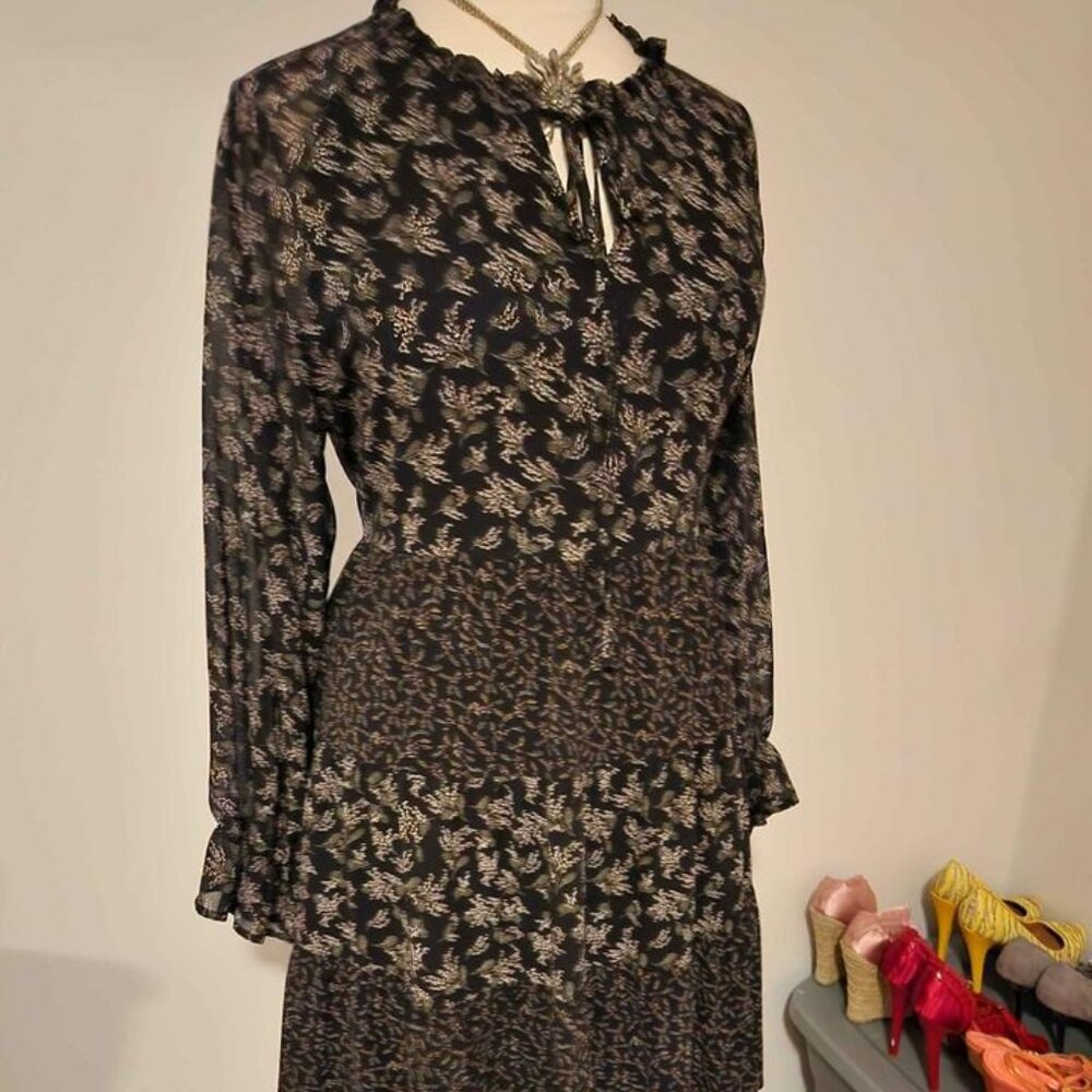 Orange Creek LA Dress Boho Peasant Keyhole Front Long Sleeves